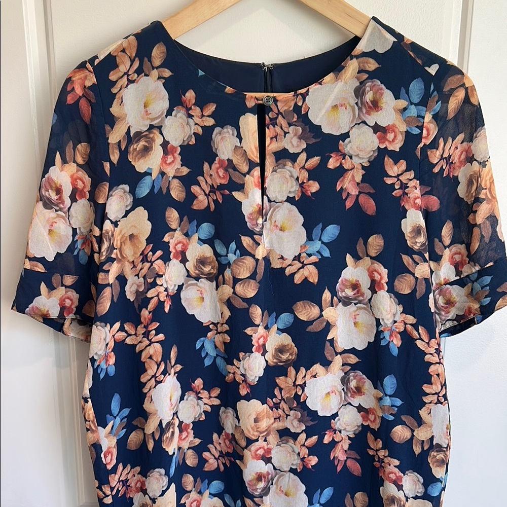 J. Crew Orange and Pink Boxy Short Sleeve Dress
